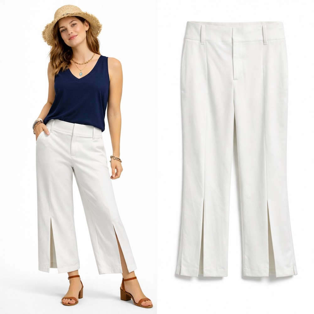 White House Black Market Wide Leg Crop Pants White High Rise Slit Hem‎ 4